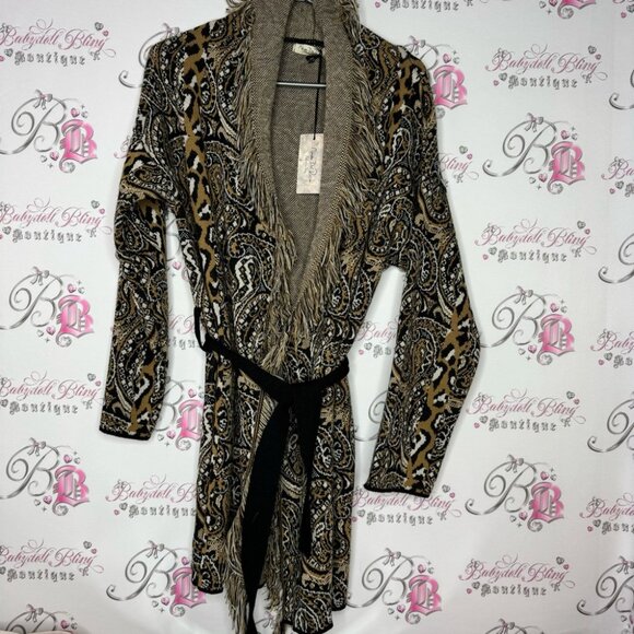 Nada Del Riccio cardigan wrap belted belt sweater fringe made in Italy brand new - Picture 5 of 16